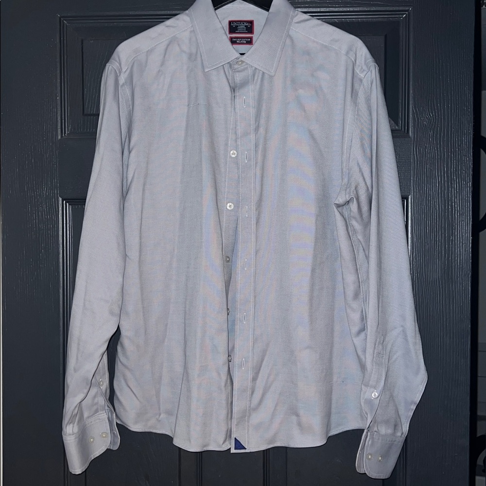 Untuckit Mens Large 2-Ply Cotton Long Sleeve Button Up Gray